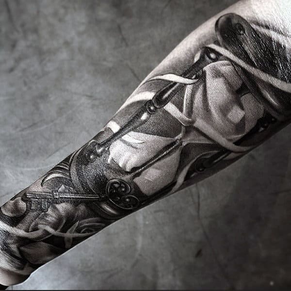 Realistic Inner Forearm Mens Hourglass Tattoo Design