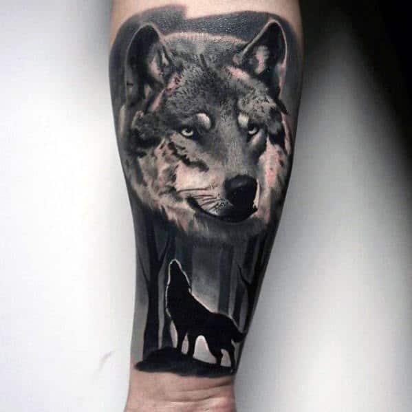 Realistic Inner Forearm Mens Howling Wolf Tattoo