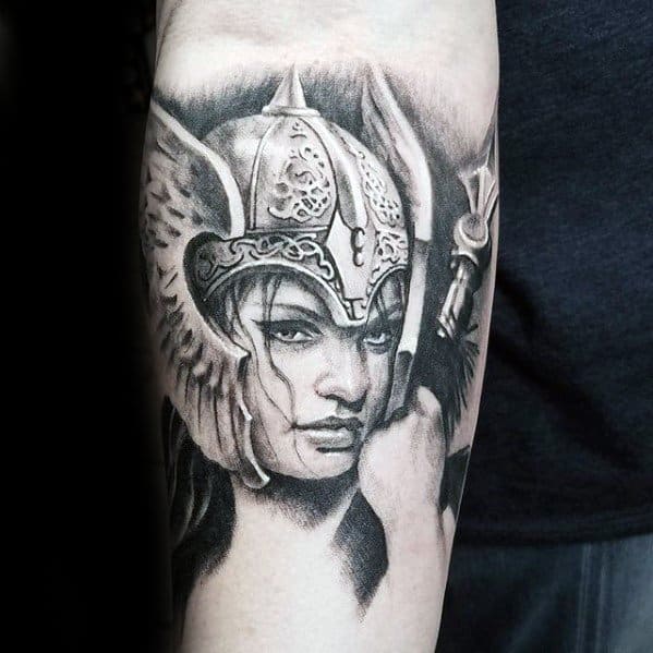 Realistic Inner Forearm Valkyrie Tattoos Men