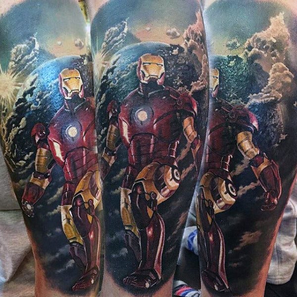 Realistic Ironman Modern Leg Sleeve Tattoo