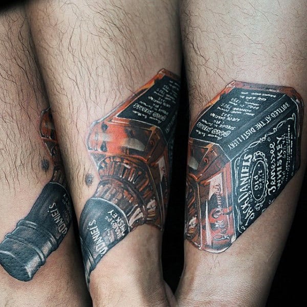 Realistic Jack Daniels Forearm Tattoo For Men