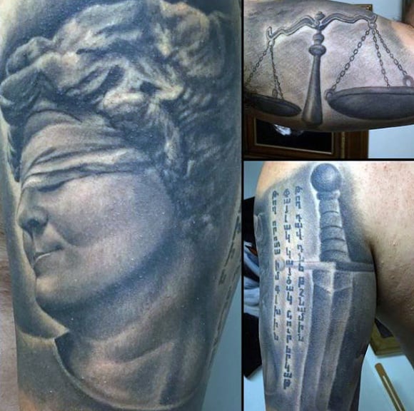 Realistic Justice Tattoo Swords For Men