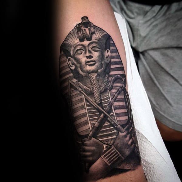 Realistic King Tut Stone Mens Forearm Tattoos