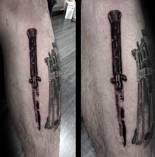 Realistic Leg Mens Switchblade Tattoo Design Ideas