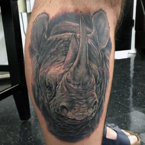 Realistic Leg Rhino Tattoo Ideas For Men
