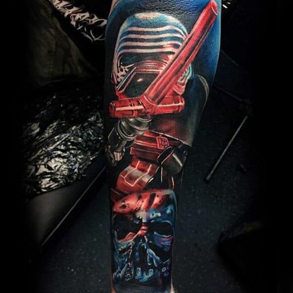 Realistic Lightsaber Mens Sleeve Tattoo Ideas