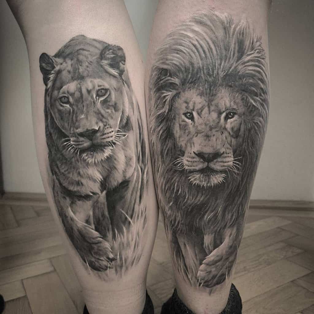 Realistic Lion Friendship Tattoo