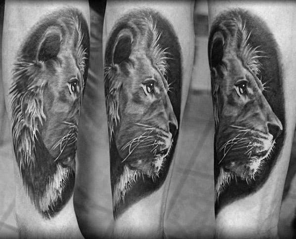 Realistic Lion Inner Forearm Tattoo Design Ideas For Men