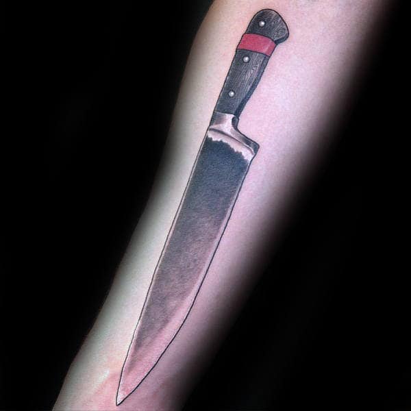 Realistic Male Chef Knife Tattoo Ideas