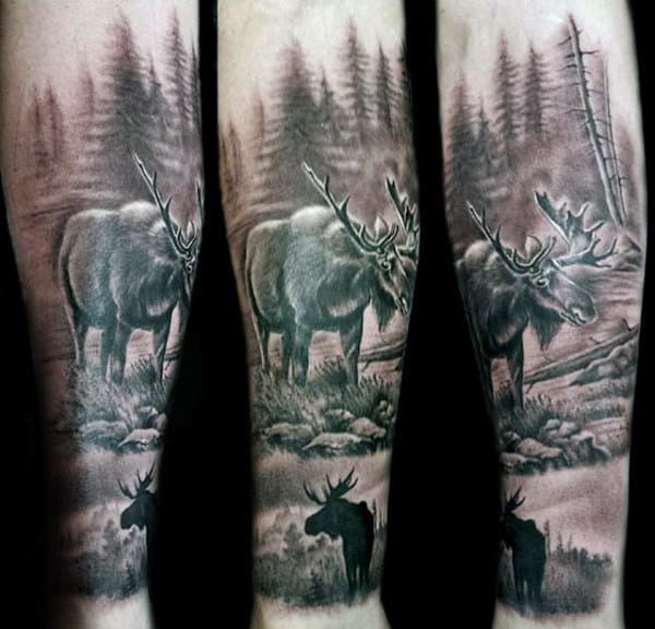 Realistic Male Moose Forearm Sleeve Tattoo