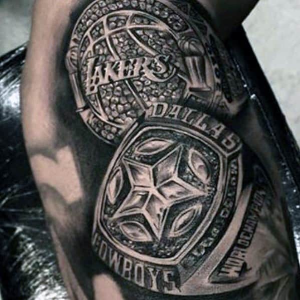 Realistic Mens 3d Dallas Cowboys Rings Tattoo On Arm