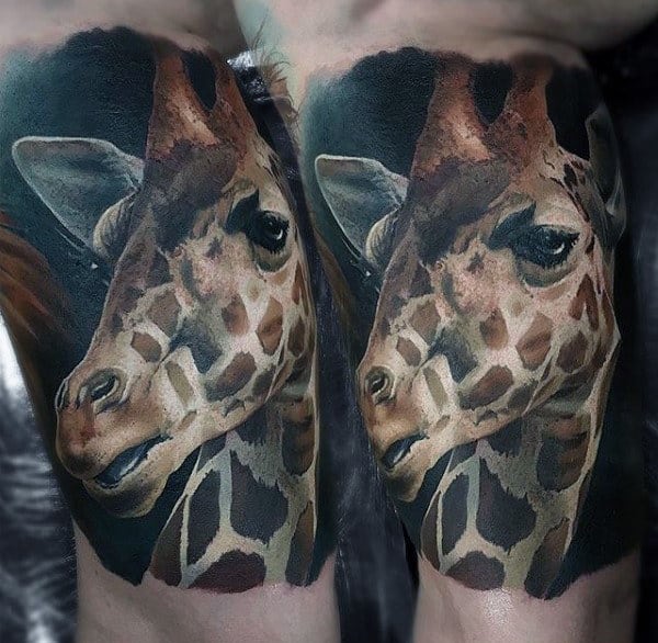 Realistic Mens 3d Giraffe Bicep Tattoo Ideas