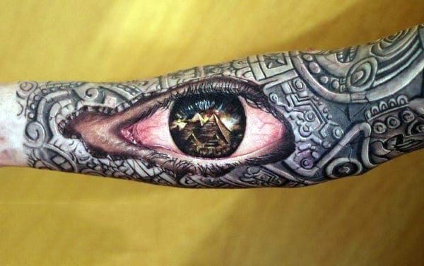 Realistic Mens 3d Pyramid Eye Sleeve Tattoo Designs