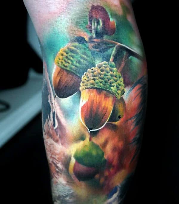 Realistic Mens Acorn Tattoo Sleeve Ideas