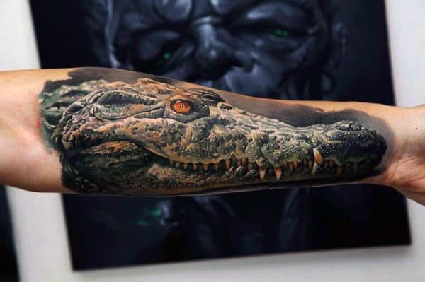 Realistic Mens Alligator Tattoo On Arms