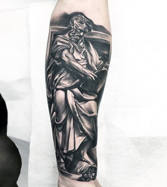 Realistic Mens Forearm Sleeve Tattoos With Black And Grey Ink