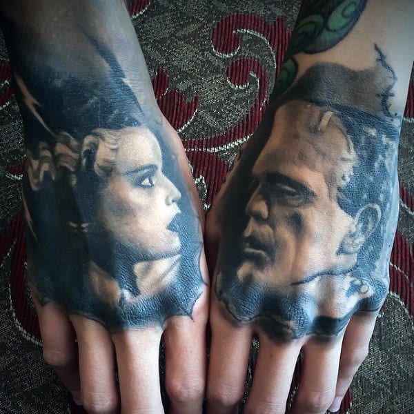 Realistic Mens Frankenstein Hand Tattoos