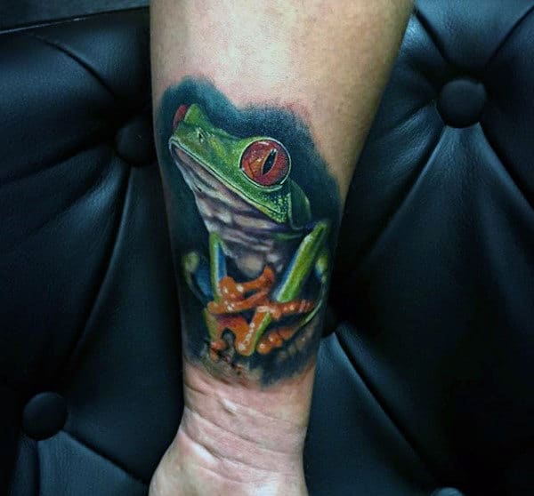 Realistic Mens Frog Wrist Tattoo