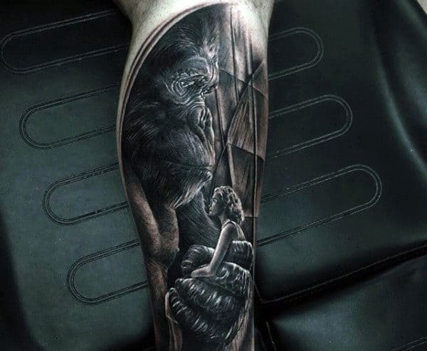 Realistic Mens Gorilla Tattoos With Woman In Hands
