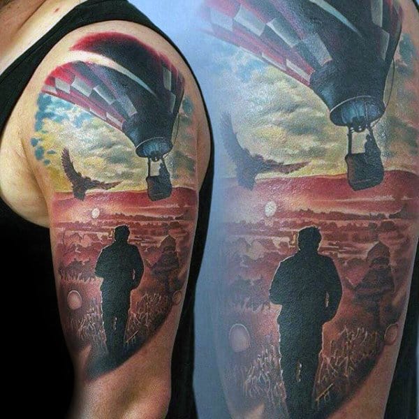 Realistic Mens Half Sleeve Hot Air Balloon Tattoos