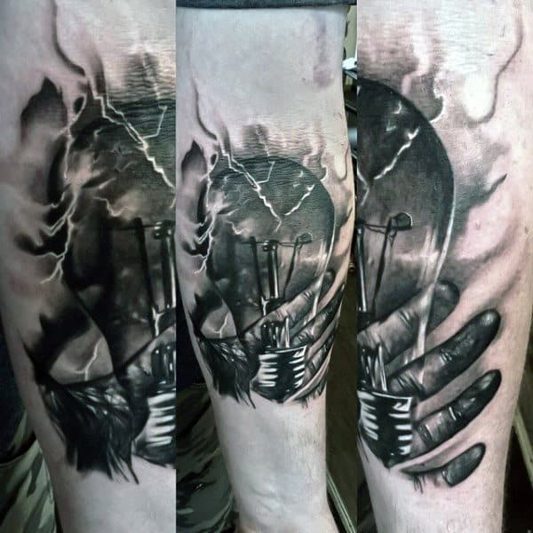 Realistic Mens Light Bulb Tattoos On Inner Forearm