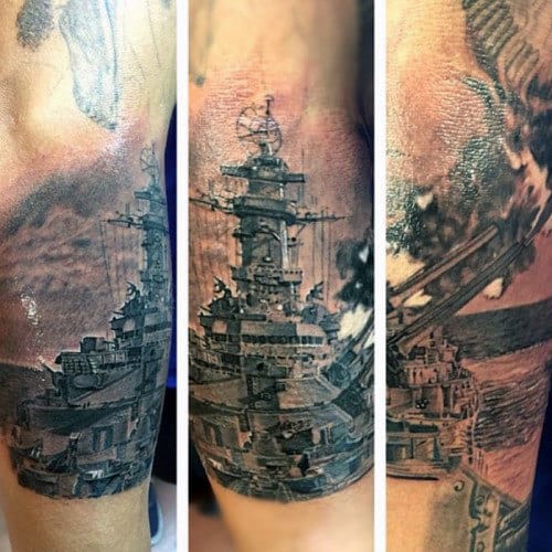 Realistic Mens Outer Forearm Navy Battleship Tattoos