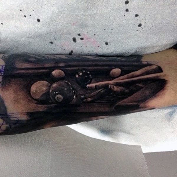 Realistic Mens Pool Table 8 Ball Tattoo Design Ideas