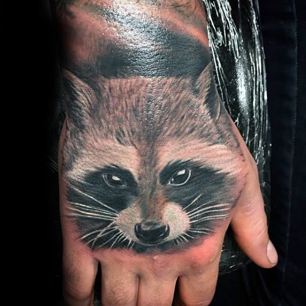 Realistic Mens Raccoon Hand Tattoo Designs