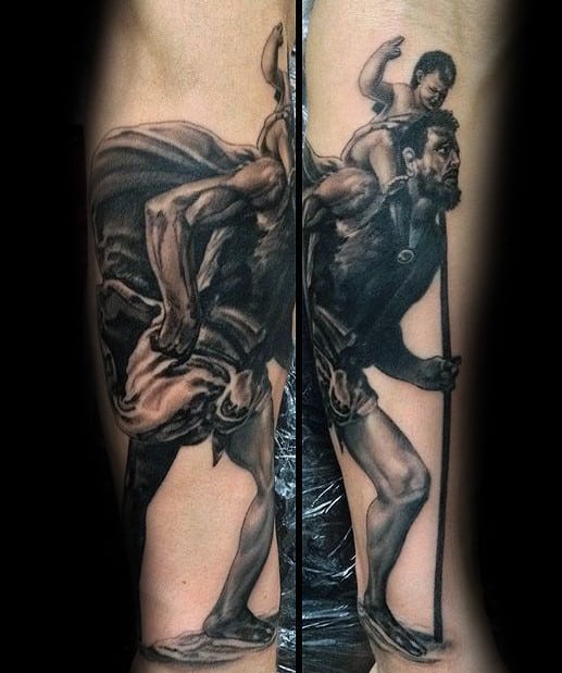 Realistic Mens Saint Christopher Tattoo On Inner Forearm