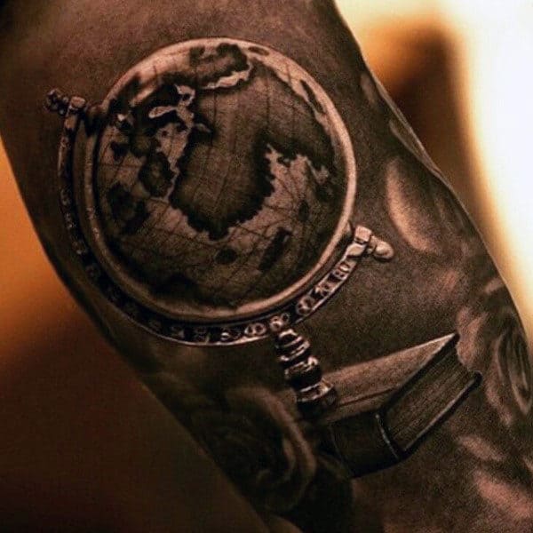 Realistic Mens Shaded Globe Sleeve Tattoo Designs