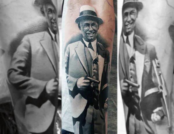 Realistic Mens Shaded Grey And White Ink Gangster Forearm Tattoos