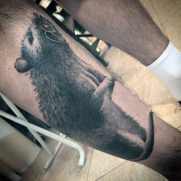 Realistic Mens Shaded Rat Leg Tattoo Designs