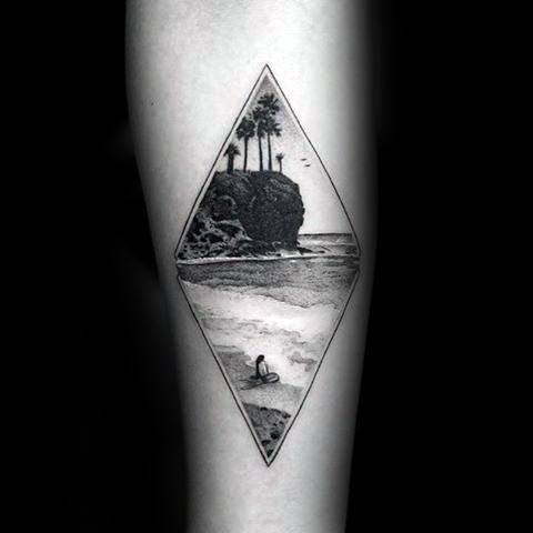 Realistic Mens Small Inner Forearm Beach Tattoo With Detailed Design