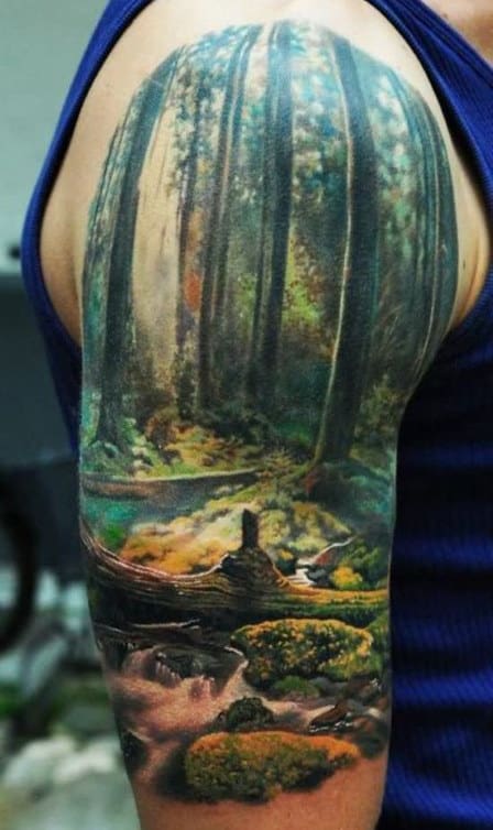 Realistic Mens Tree Half Sleeve Tattoo Ideas