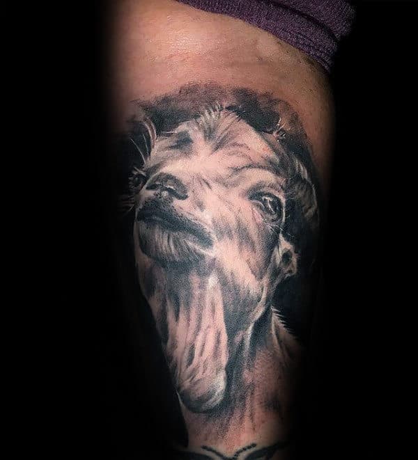 Realistic Mens White Ink Goat Arm Tattoo Designs