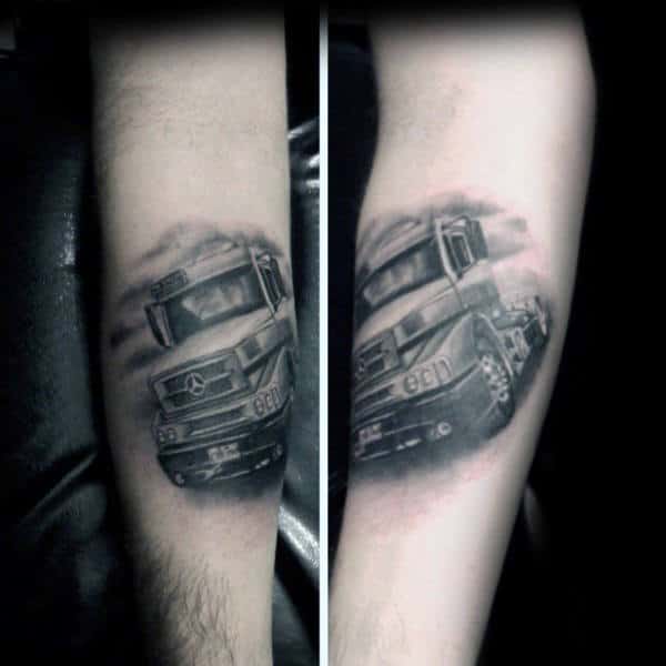 Realistic Mercedes Truck Mens Inner Forearm Tattoos