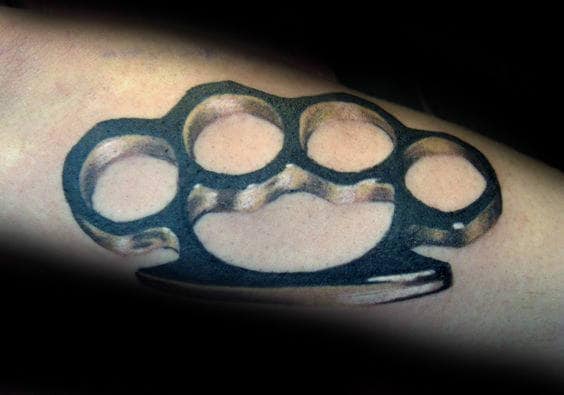 Realistic Metallic Brass Knuckles Tattoo For Gentlemen