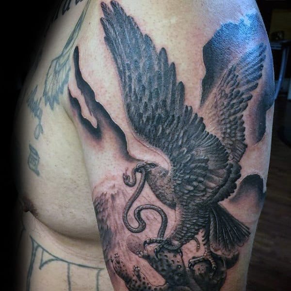 Realistic Mexican Eagle Guys Arm Tattoos