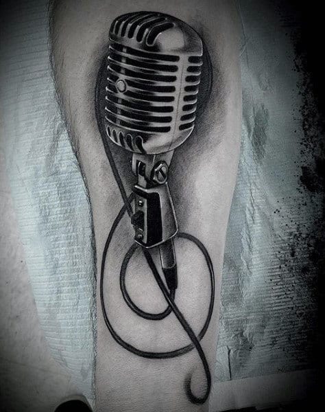 Realistic Mic Tattoo On Arms For Males