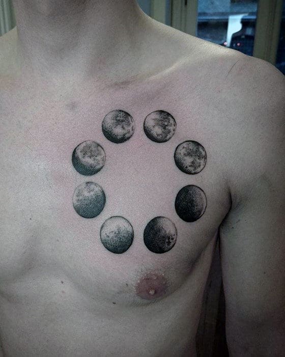 Realistic Moon Phases Mens Upper Chest Tattoo