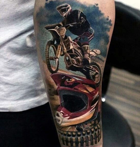 Realistic Motocross Half Sleeve Guys Tattoo