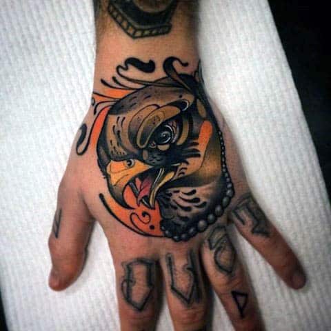 Realistic Neo Traditonal Caramel Colored Eagle Tattoo Mens Hands