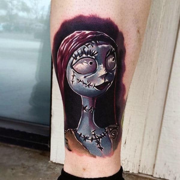 Realistic Night Before Christmas Sally Tattoo On Guys Lower Leg