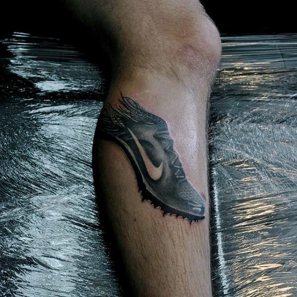 Realistic Nike Shoe Mens Side Of Leg Tattoos