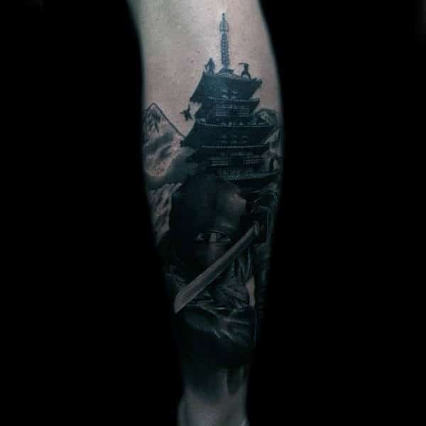 Realistic Ninja Mens Forearm Sleeve Tattoo Design Inspiration
