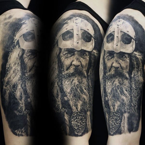 Realistic Odin Mens Portrait Arm Tattoo Ideas