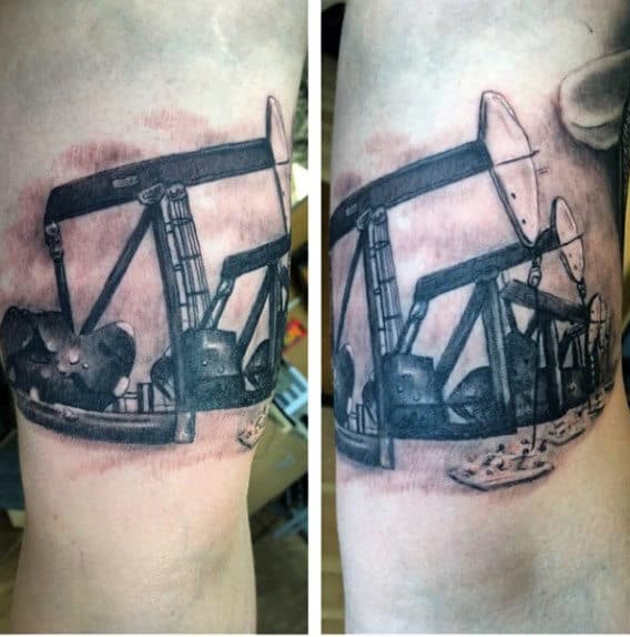Realistic Oilfield Pumpjack Mens Arm Tattoo