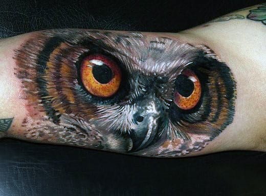 Realistic Owl Eye Tattoo Mens Forearm