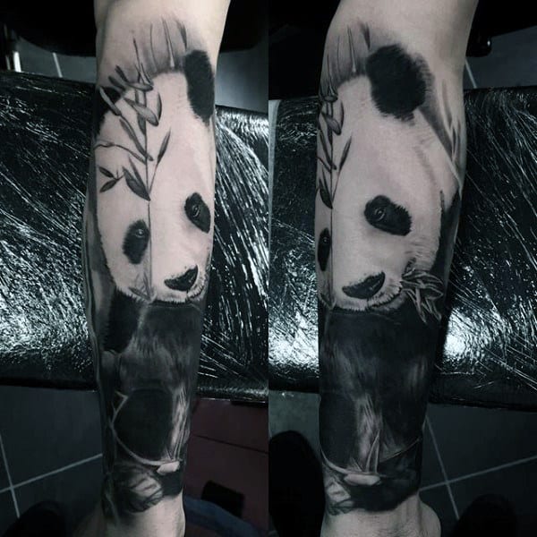 Realistic Panda Bear Mens Leg Sleeve Tattoos