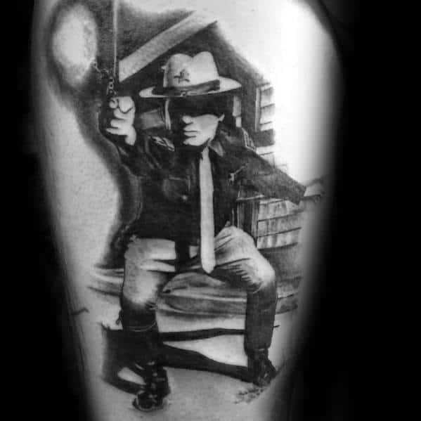 Realistic Police Officer Scene Mens Thigh Tattoo